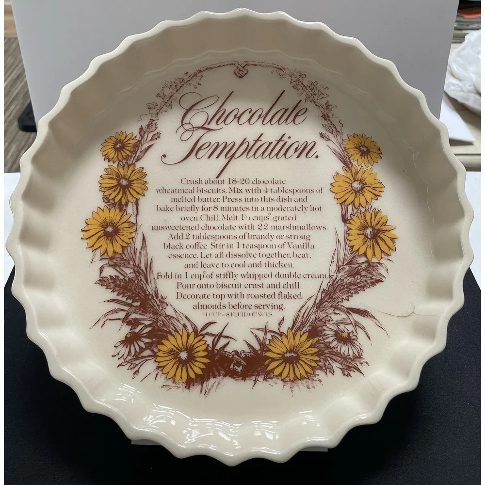 Vintage 1960s Epicure Chocolate Temptation Recipe Flan Pie Dish Made in England